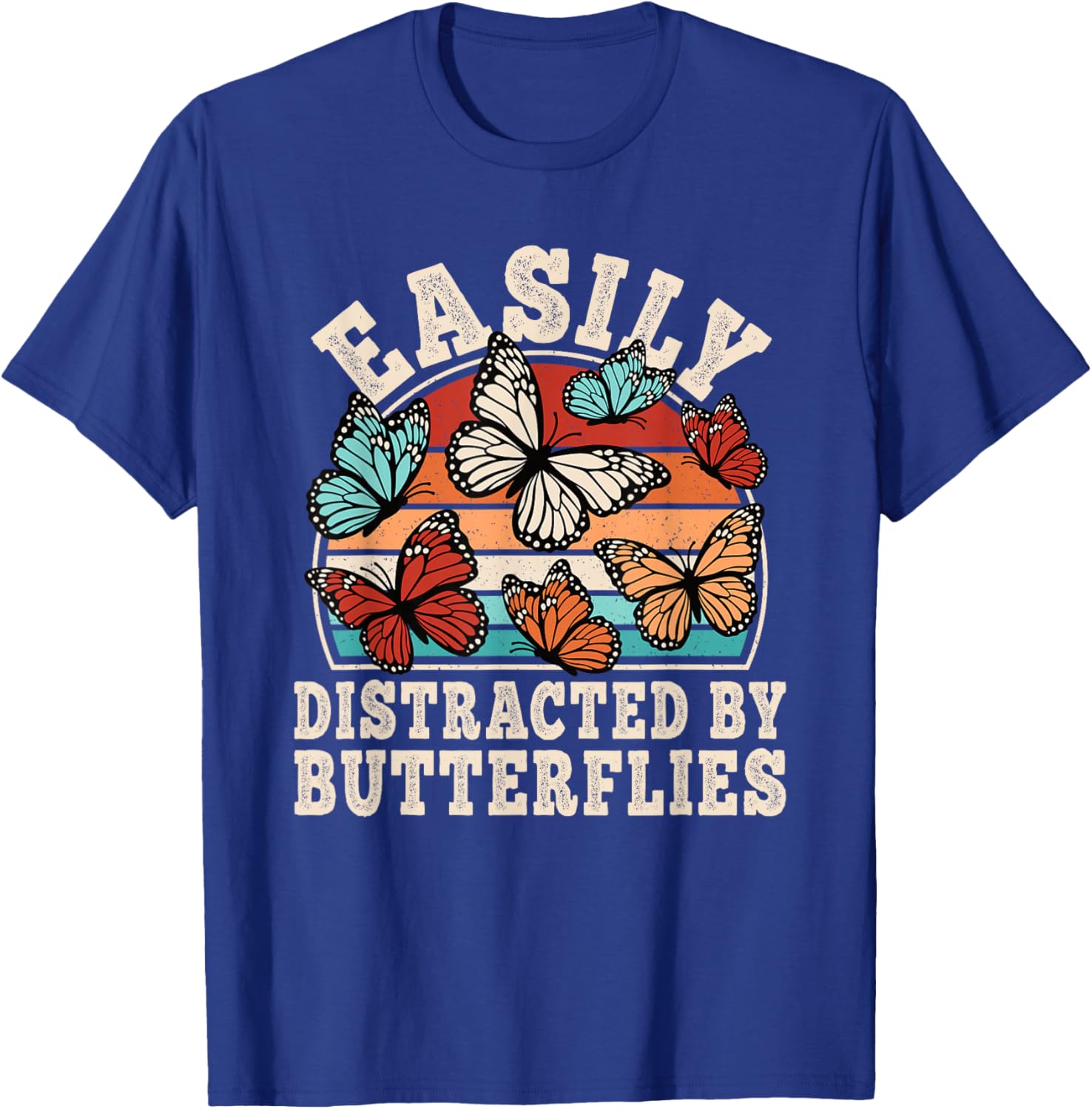 Easily Distracted by Butterflies Retro Butterfly Men Women T-Shirt - T-Shirt | Royal