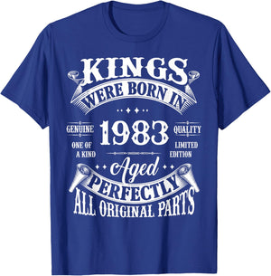 43rd Birthday Gift Vintage Kings Born in 1983 43 Years Old T-Shirt - T-Shirt | Royal