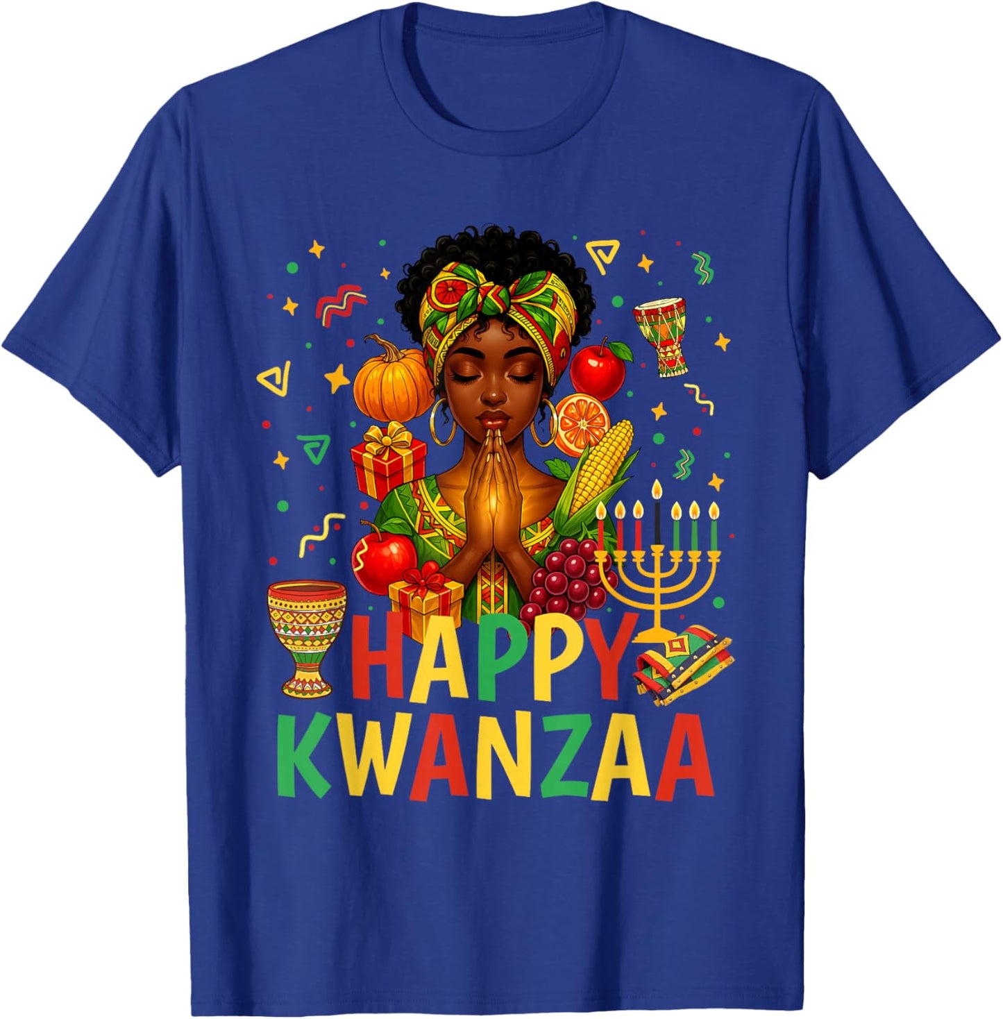 Happy Kwanzaa Pray Black Woman Afro American Christian T-Shirt - T-Shirt | Royal