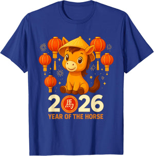 Year of The Horse 2026 Cute Chinese Lunar New Year 2026 Kids T-Shirt - T-Shirt | Royal