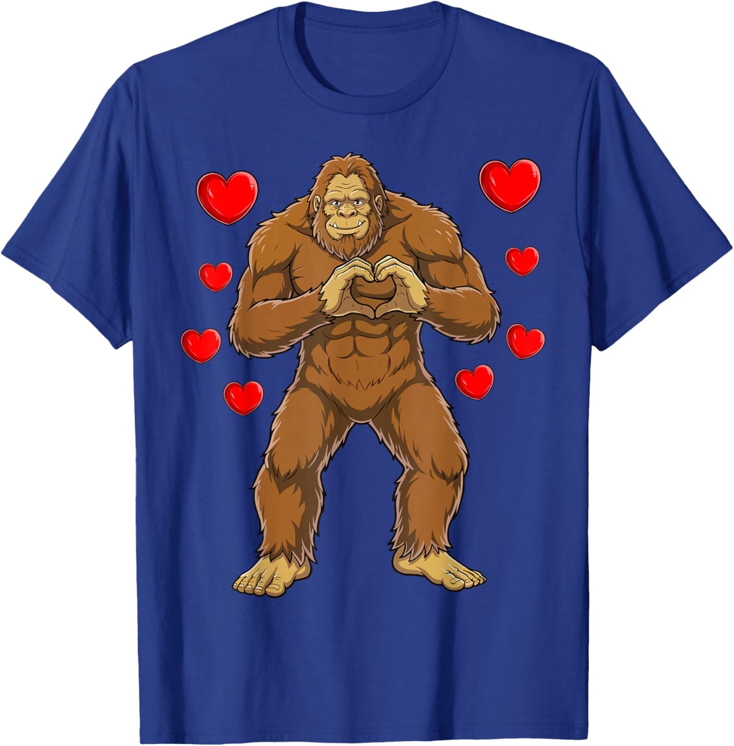Bigfoot Valentines Day Heart Hands Funny Sasquatch Love T-Shirt - T-Shirt | Royal