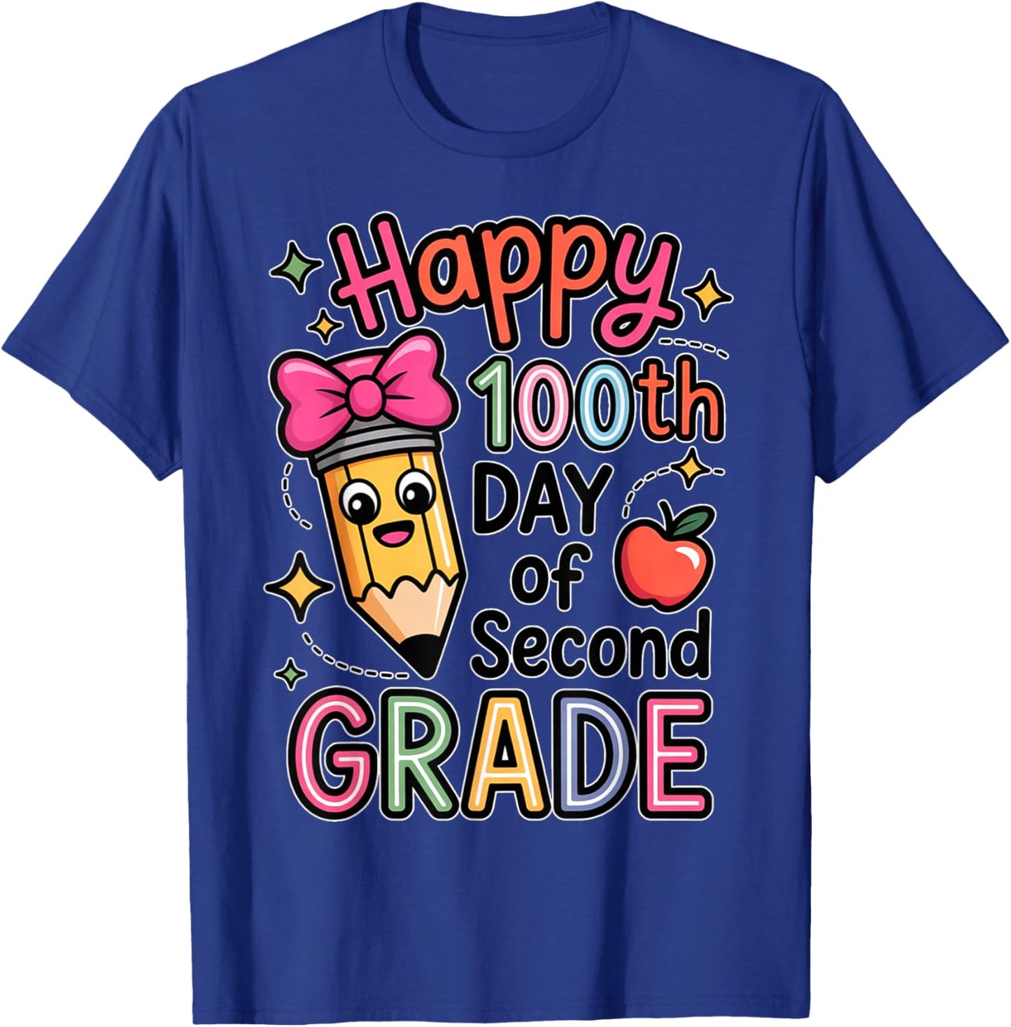 100th Day of School Second Grade Pencil T-Shirt - T-Shirt | Royal