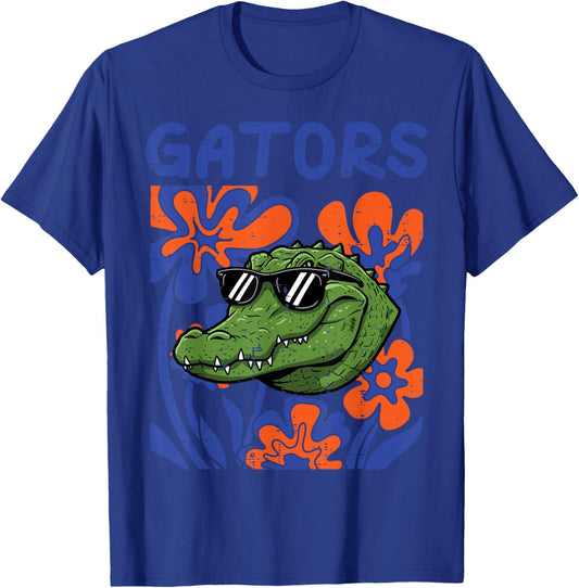 Gator Floral Aligator Men Women Kids Boys Girls Youth Teen T-Shirt - T-Shirt | Royal