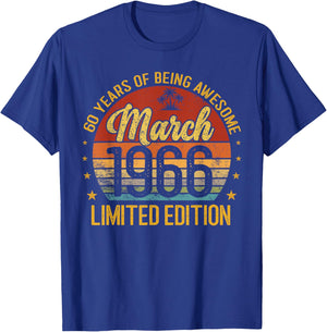Retro March 1966 Limited Edition 60-Year-Old 60th Birthday T-Shirt - T-Shirt | Royal