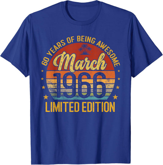 Retro March 1966 Limited Edition 60-Year-Old 60th Birthday T-Shirt - T-Shirt | Royal