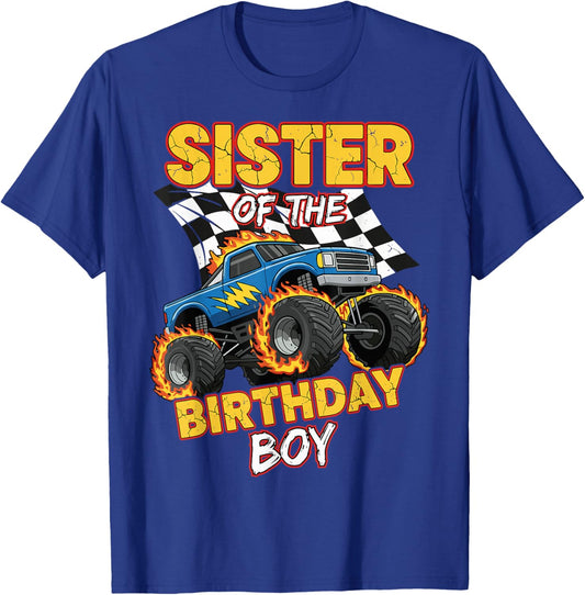 Sister of The Birthday Boy Monster Truck Birthday Family T-Shirt - T-Shirt | Royal