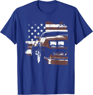 Patriotic Muscle Car IROC Z Front Headlight Corner USA Flag T-Shirt - T-Shirt | Royal