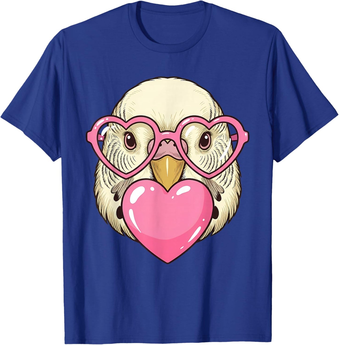 Cute Parakeet Blowing Pink Valentine Heart Bubble Gum T-Shirt - T-Shirt | Royal