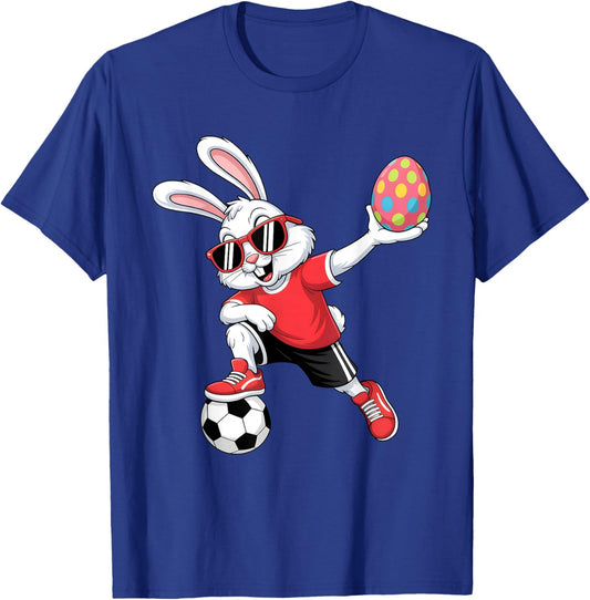 Happy Easter Bunny Playing Soccer Boys Kids T-Shirt - T-Shirt | Royal