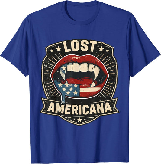 Lost Americana Vampire Patriotic Retro USA T-Shirt - T-Shirt | Royal