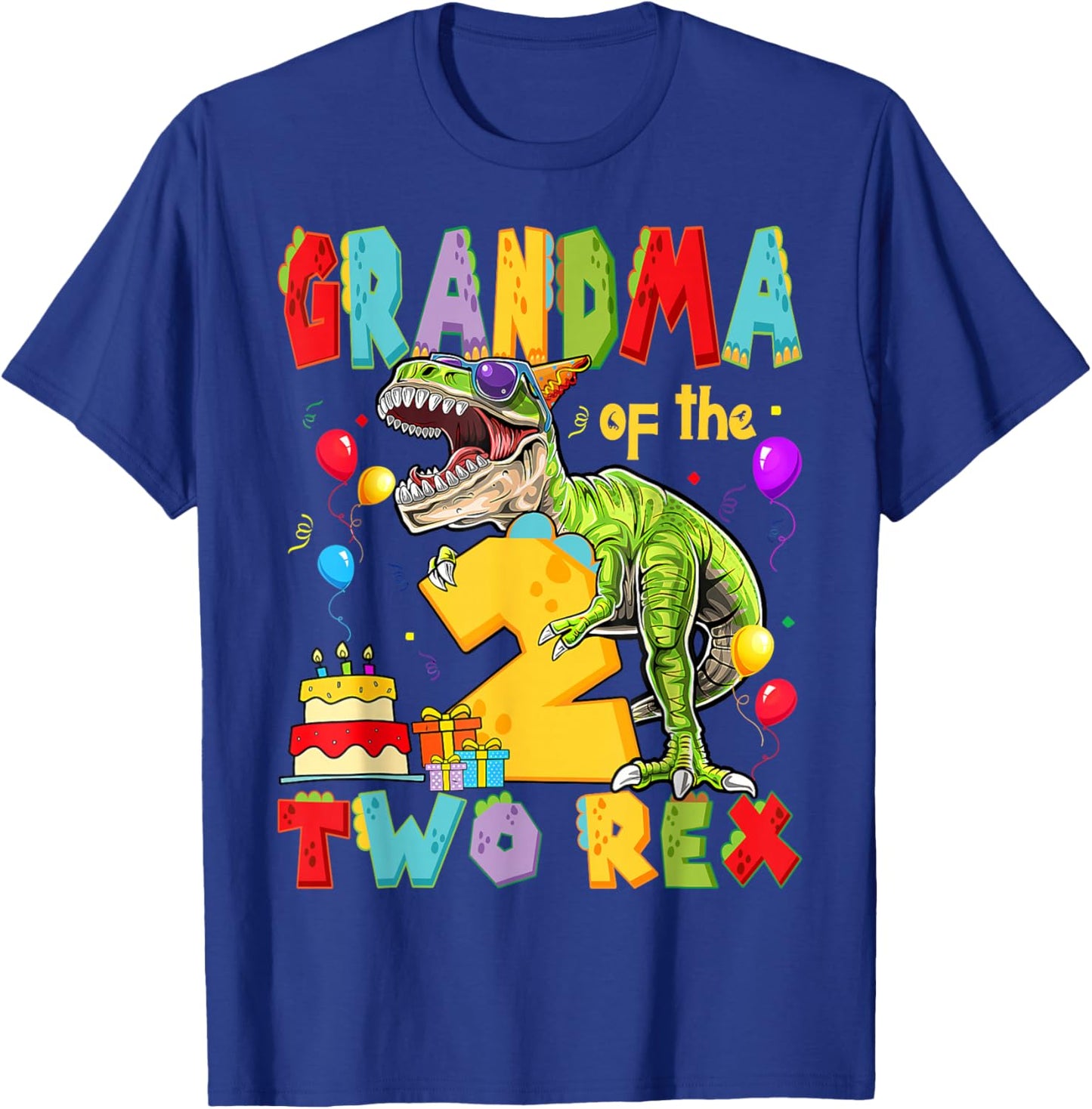Grandma of The Two Rex 2nd Birthday Boy Dinosaur T-Rex T-Shirt - T-Shirt | Royal