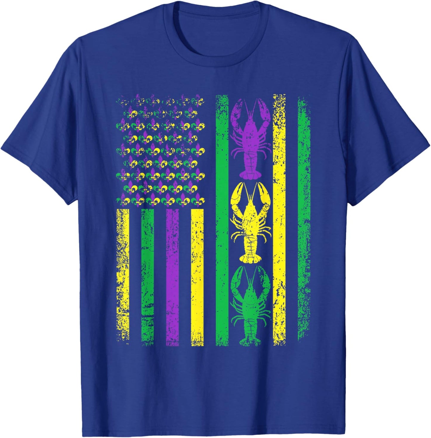 Retro Mardi Gras USA American Flag Crawfish Parade Men Women T-Shirt - T-Shirt | Royal