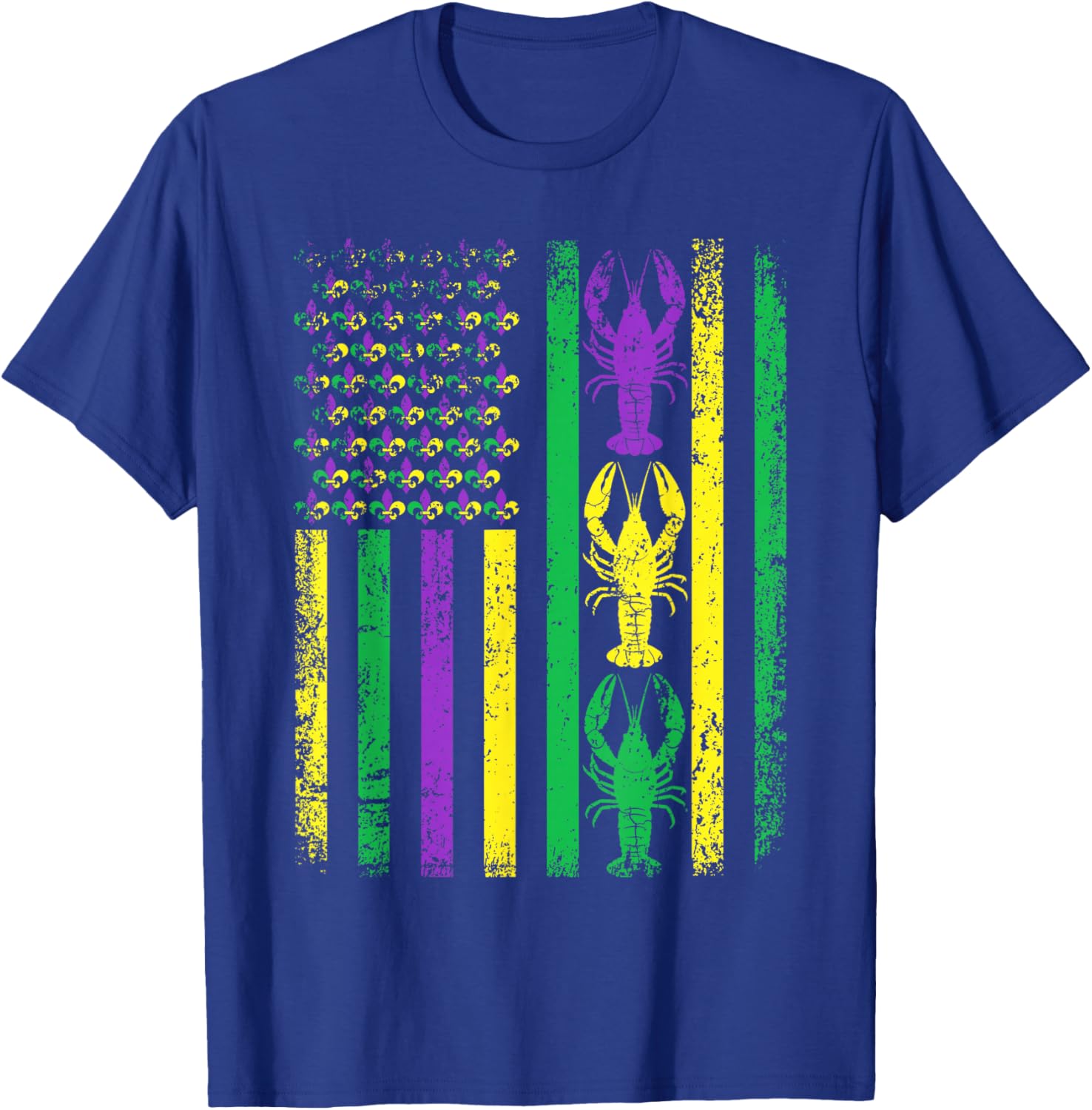 Retro Mardi Gras USA American Flag Crawfish Parade Men Women T-Shirt - T-Shirt | Royal