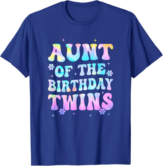 Aunt of The Birthday Twins Girls Kids Party Retro Bday T-Shirt - T-Shirt | Royal