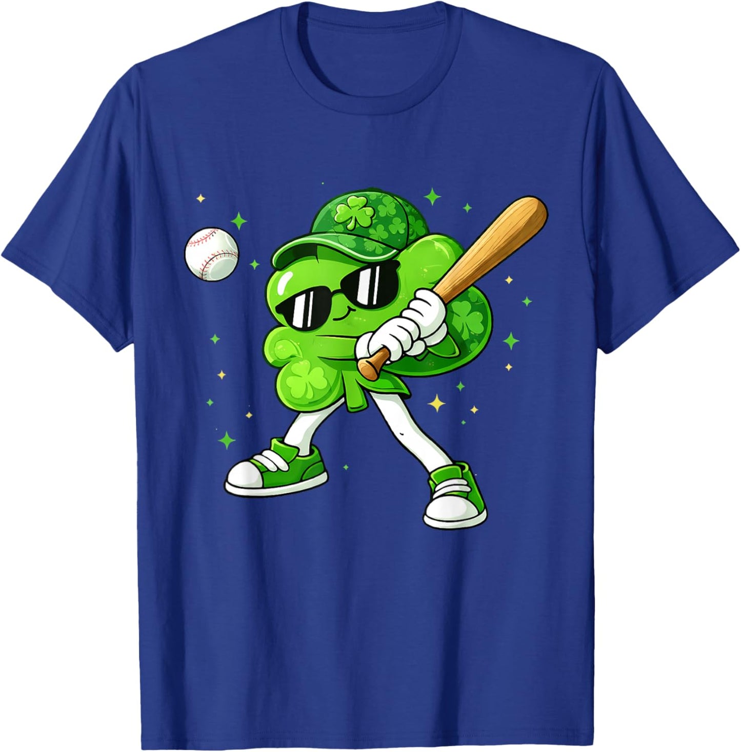 Lucky Shamrock Playing Baseball Funny St Patrick's Kids Boys T-Shirt - T-Shirt | Royal