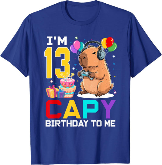 I'm 13 Year Old Capy Birthday to Me 13th Bday Capybara Gamin T-Shirt - T-Shirt | Royal