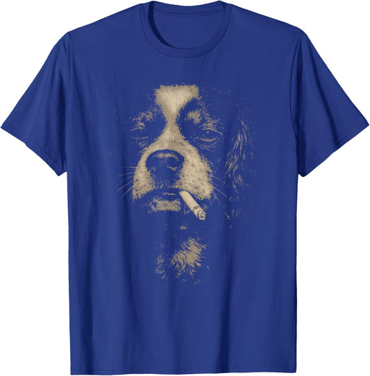 Dog Smoking Cigarette Funny Cavalier King Charles Spaniel T-Shirt - T-Shirt | Royal