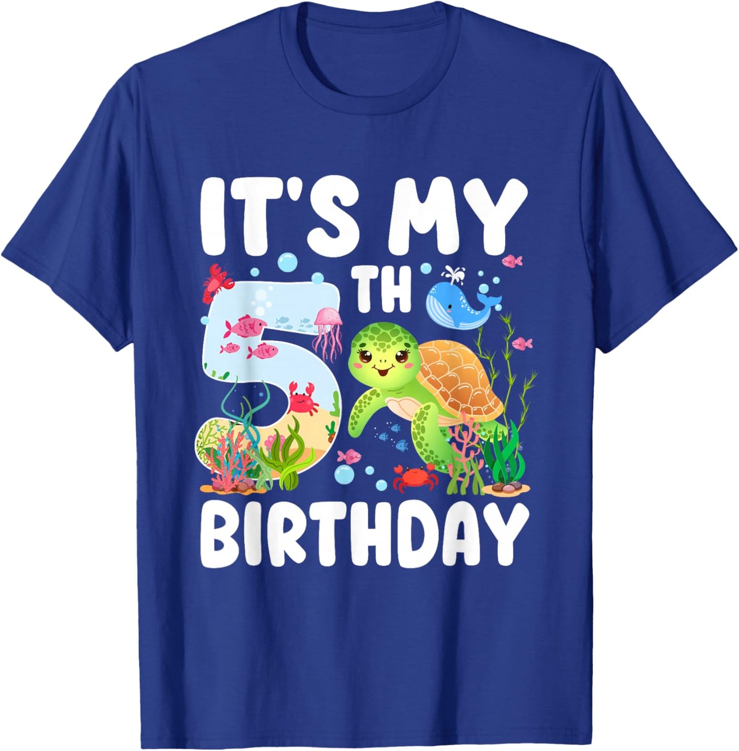 5 Year Old Birthday Girl 5th Sea Turtle Theme Party T-Shirt - T-Shirt | Royal