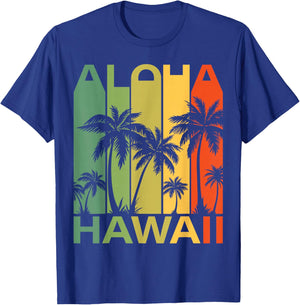 Aloha Hawaii Palm Tree Tropical Hawaiian Island Retro Surfer T-Shirt - T-Shirt | Royal