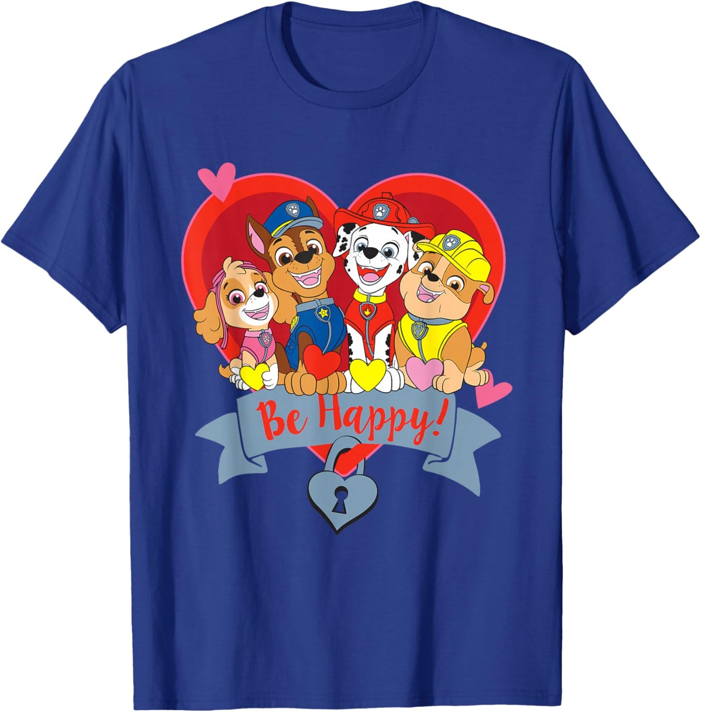 Paw Patrol Valentine's Day Be Happy Heart Group T-Shirt - T-Shirt | Royal