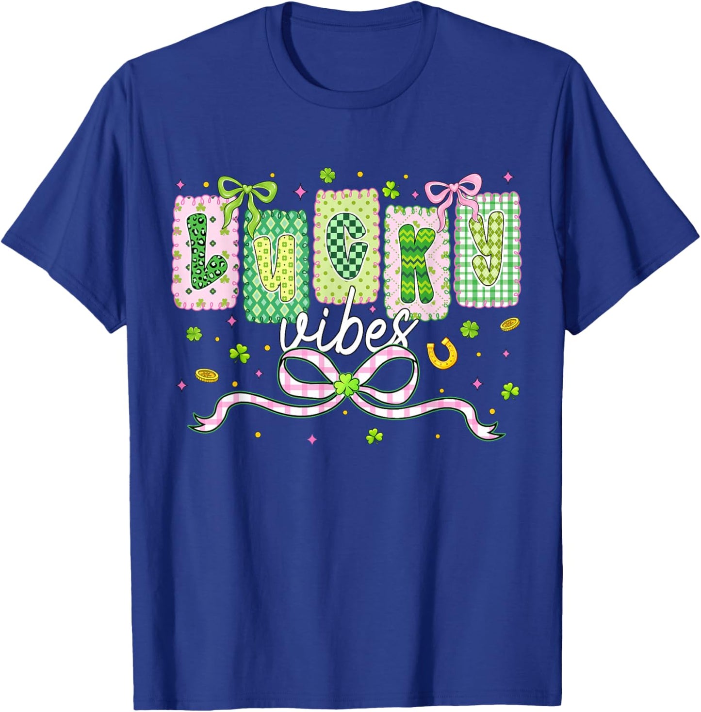 Preppy St Patricks Day Lucky Vibes Shamrock Women Girls Kids T-Shirt - T-Shirt | Royal