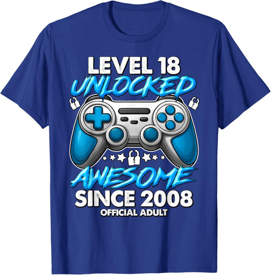 Official Adult Level 18 Unlocked Boys 18th Birthday Boy T-Shirt - T-Shirt | Royal