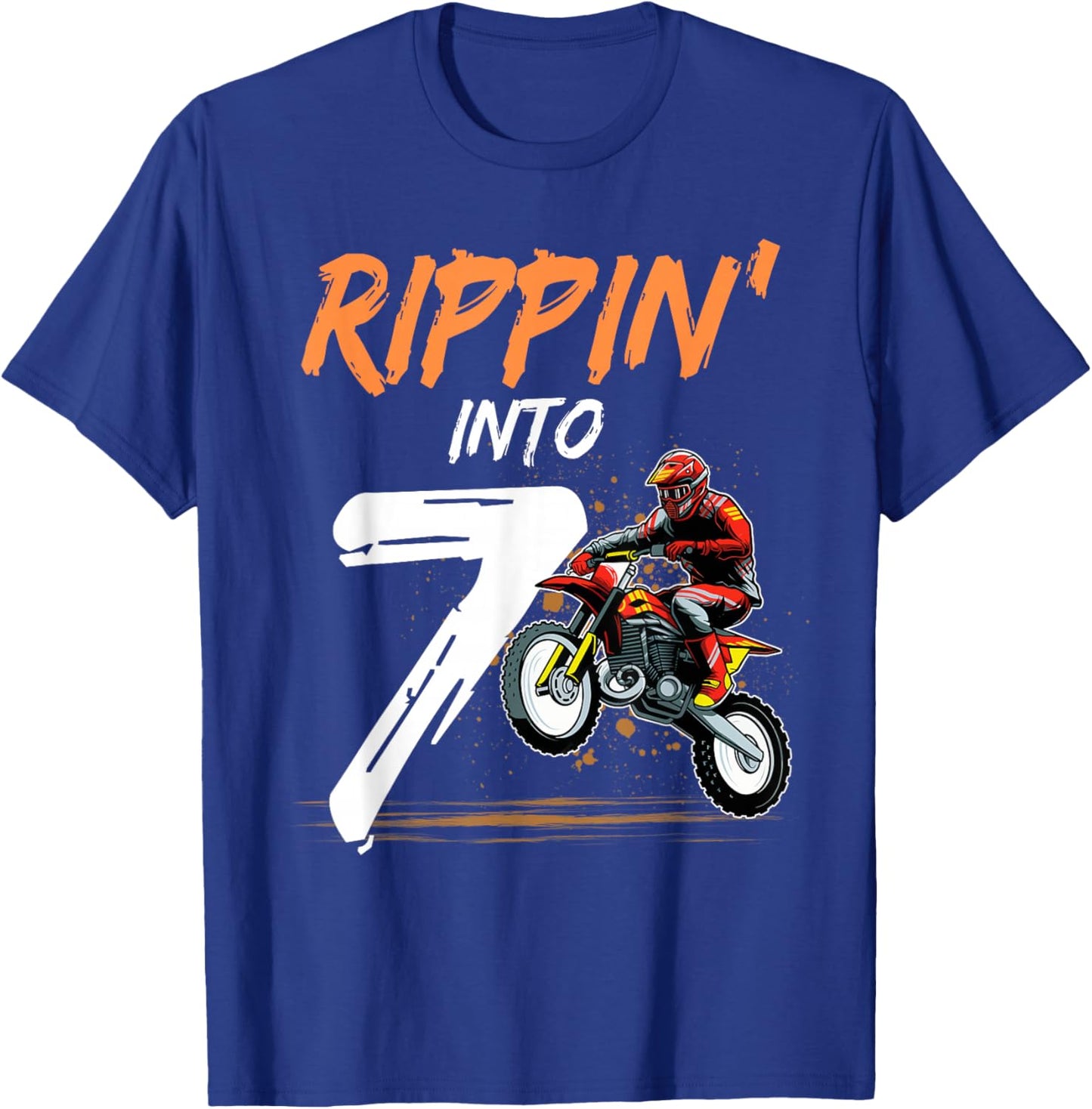 7 Year Old Boy Rippin' Into 7 Birthday Dirt Bike Themed T-Shirt - T-Shirt | Royal