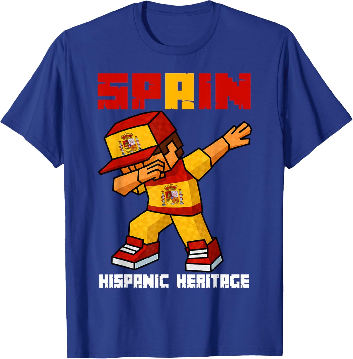 Spain Root Dab Boy Game Pixel Hispanic Heritage Spaniard Kid T-Shirt - T-Shirt | Royal