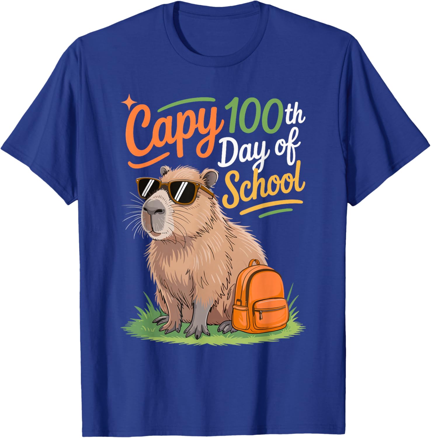 Fun Capy 100th Day of School Funny Capybara 100 Days Smarter T-Shirt - T-Shirt | Royal