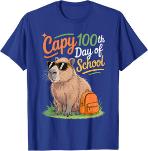 Fun Capy 100th Day of School Funny Capybara 100 Days Smarter T-Shirt - T-Shirt | Royal