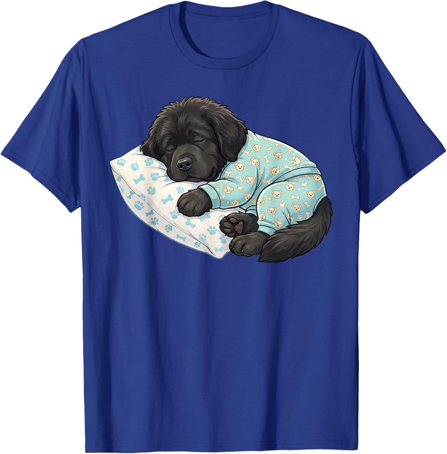 Cute Newfoundland Dog Sleeping in Pajamas Bedtime Art T-Shirt - T-Shirt | Royal
