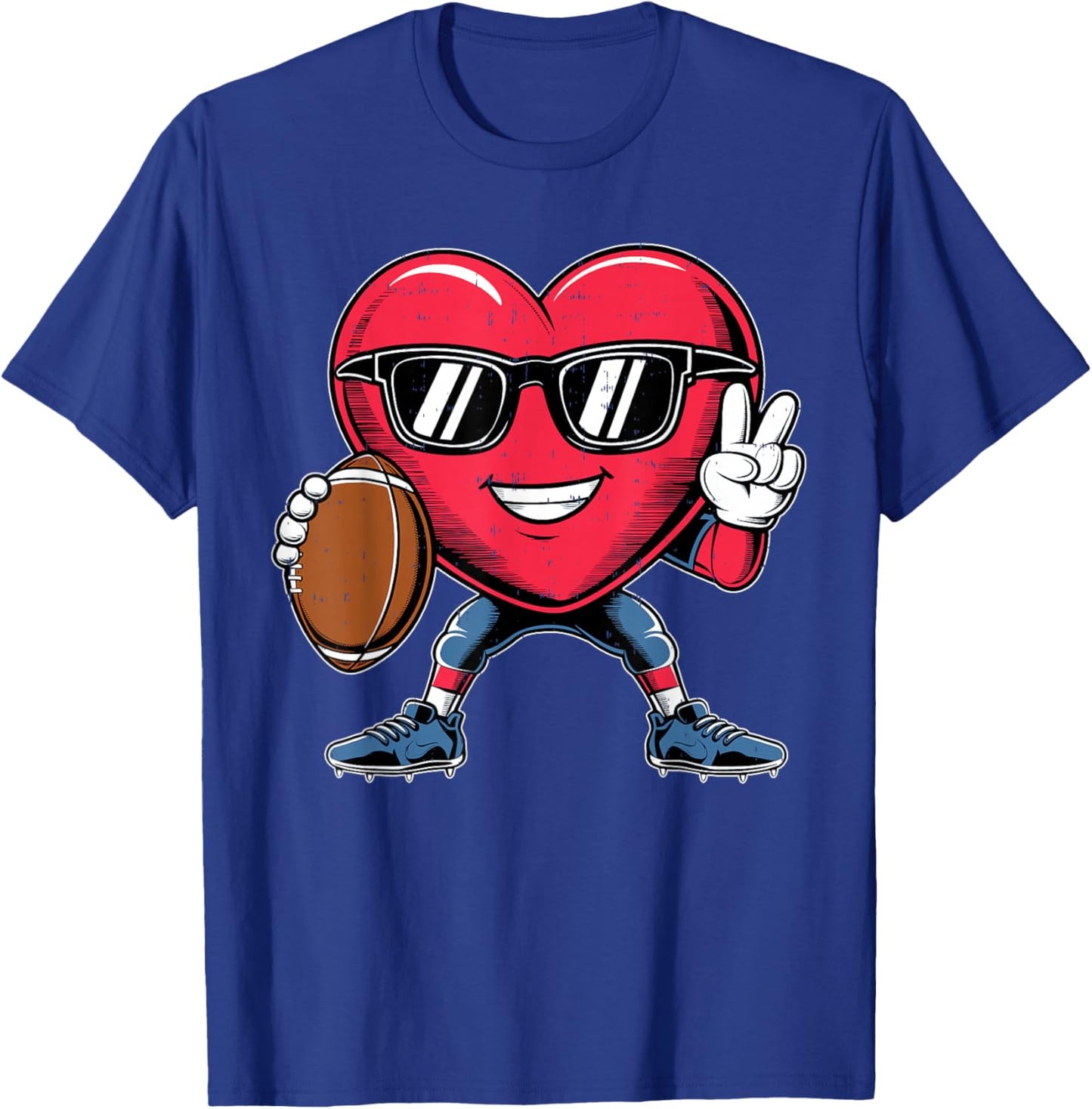 Heart Play Football Valentines Day for Teens Boys Girls Kids T-Shirt - T-Shirt | Royal