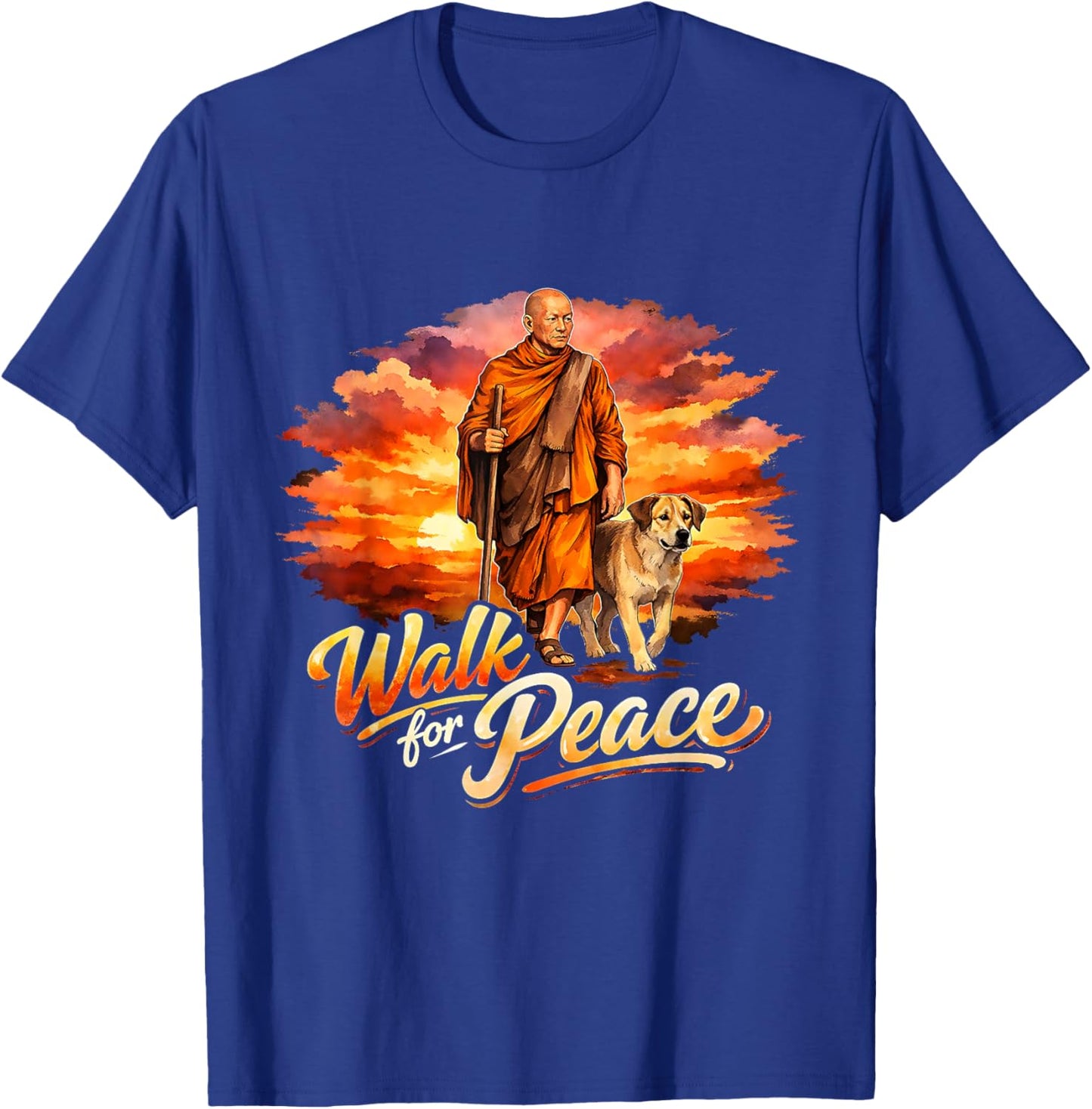Walk for Peace Mindful Monk Spiritual Art T-Shirt - T-Shirt | Royal