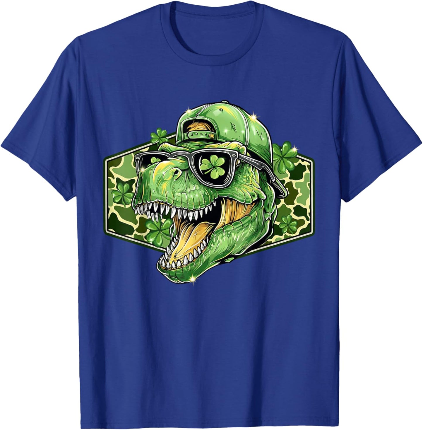 Camo T-rex Dinosaur Shamrock St Patricks Day Men Boys Kids T-Shirt - T-Shirt | Royal
