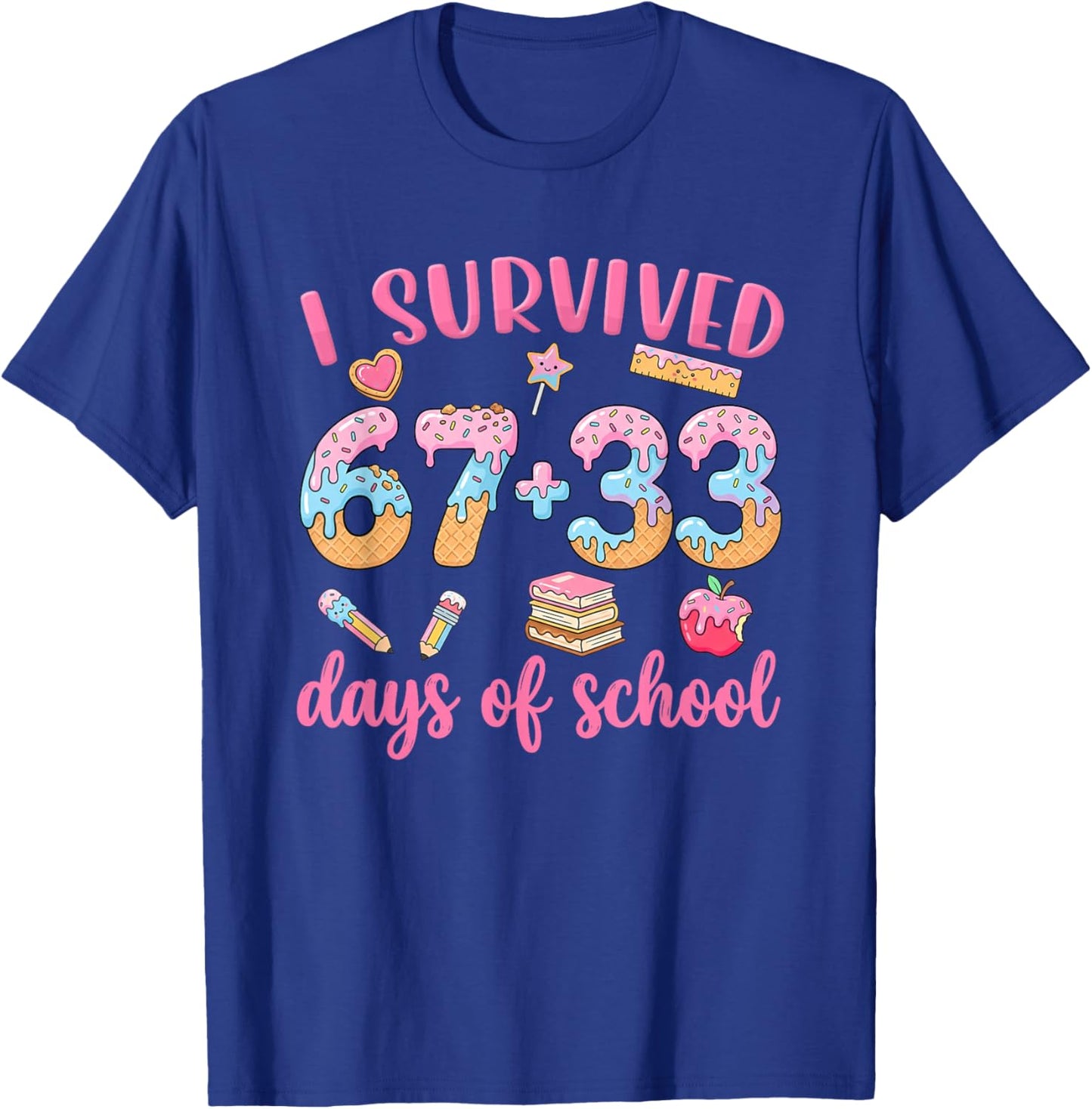 I Survived 67 33 Days of School Ice-Cream Drip 100th Day Kid T-Shirt - T-Shirt | Royal