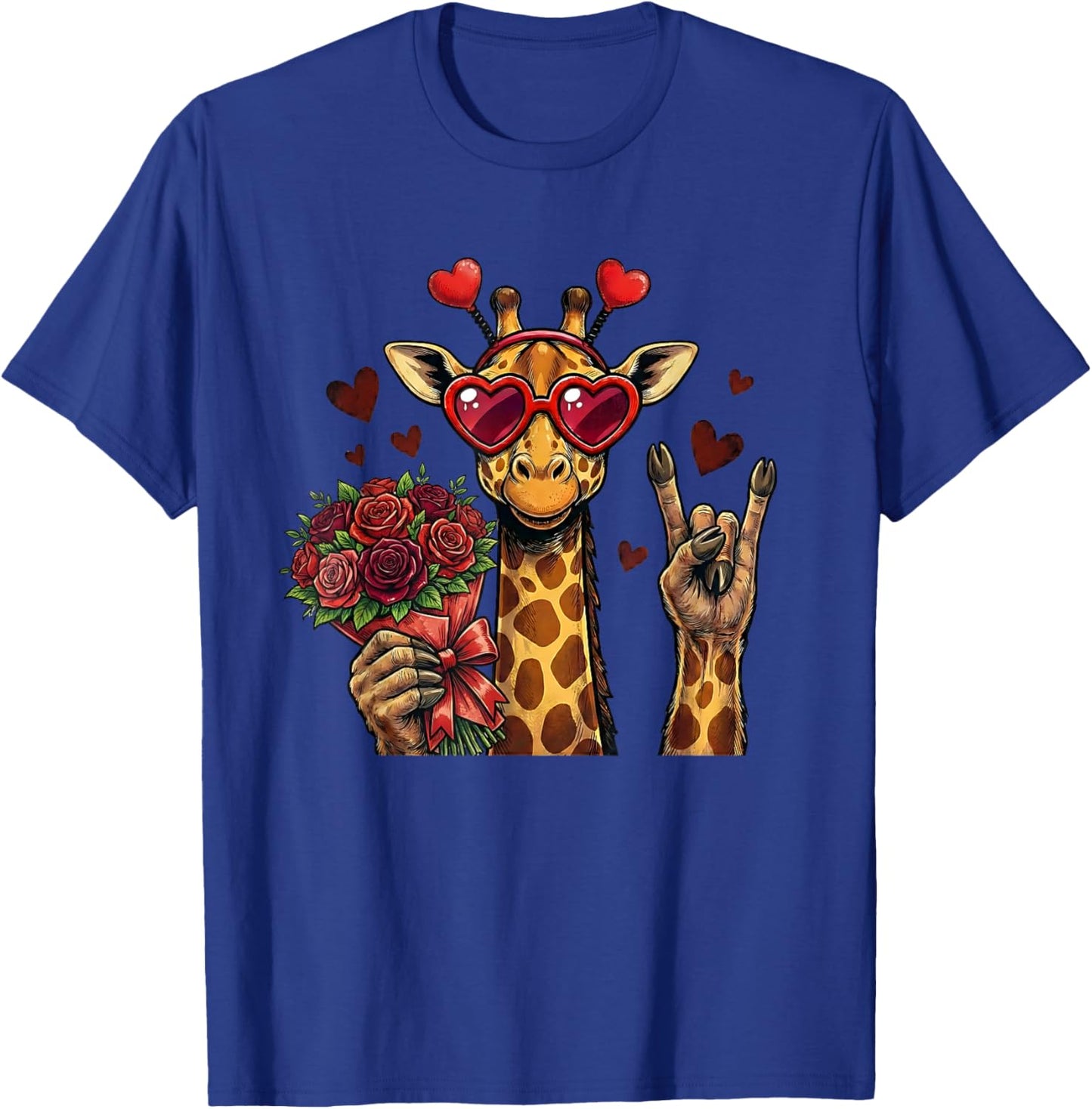 Funny Giraffe Love Design Valentine Heart Glasses T-Shirt - T-Shirt | Royal
