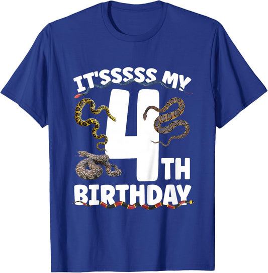 4th Snake Birthday Party 4 Year Old Snake Lover Birthday T-Shirt - T-Shirt | Royal