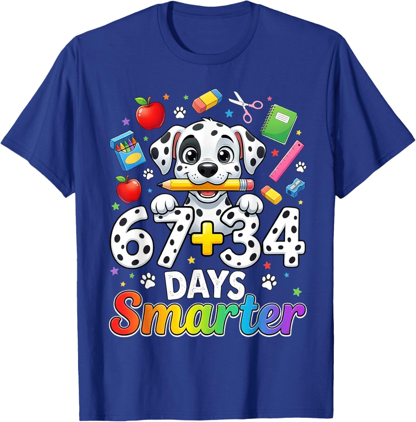 67 34 Days Smarter Dog 101 Day of School Girl Teacher Kid T-Shirt - T-Shirt | Royal
