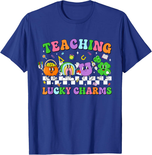 Funny Retro Teaching Lucky Charms Teacher Groovy St Patricks T-Shirt - T-Shirt | Royal