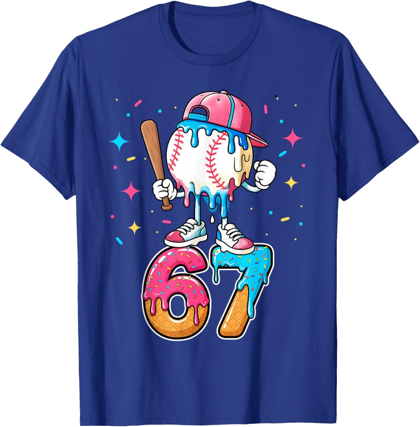Baseball Drip Number 67 Six Seven Meme Ice Cream Dripping T-Shirt - T-Shirt | Royal