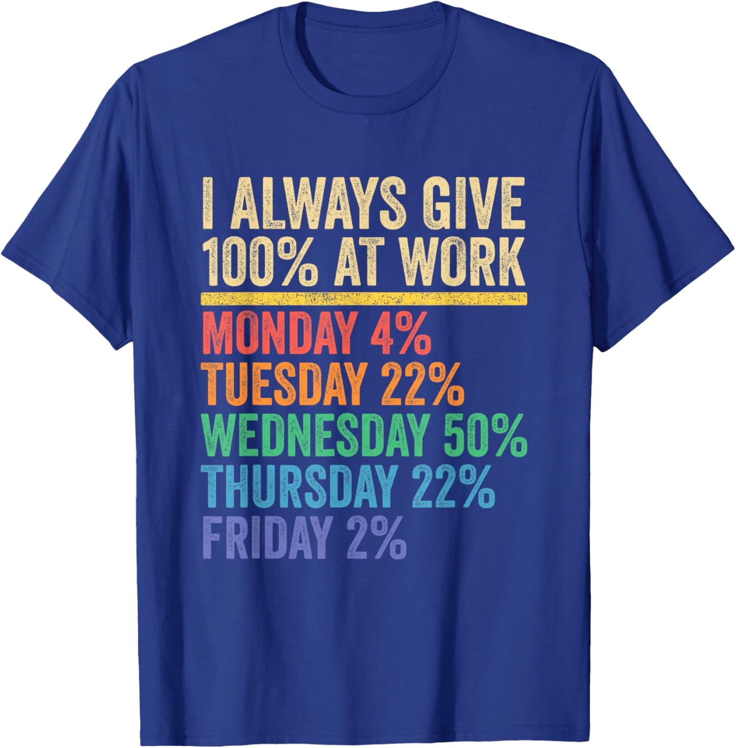 I Always Give 100 Percent at Work Funny Work Humor T-Shirt - T-Shirt | Royal