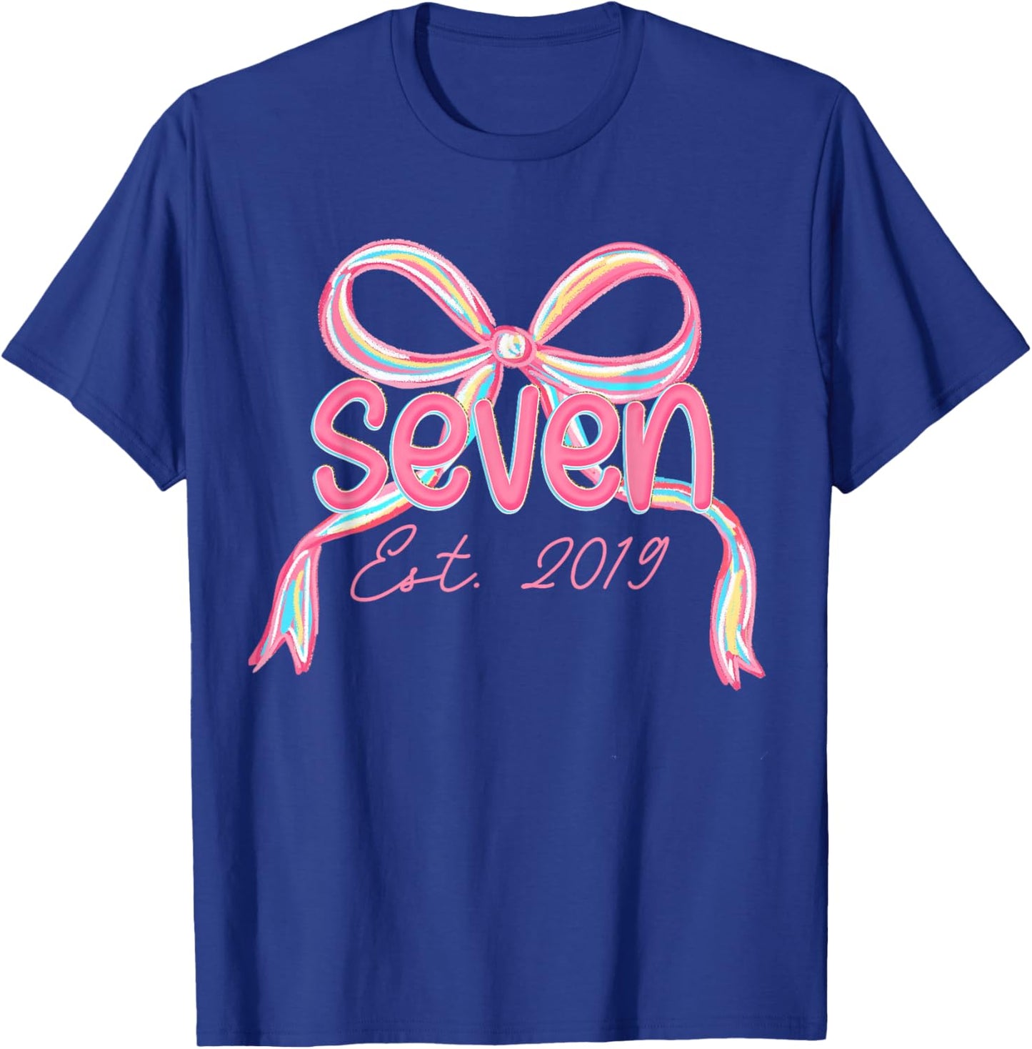 7th Birthday Girl Pink Coquette Bow 7 Year Old Decorations T-Shirt - T-Shirt | Royal