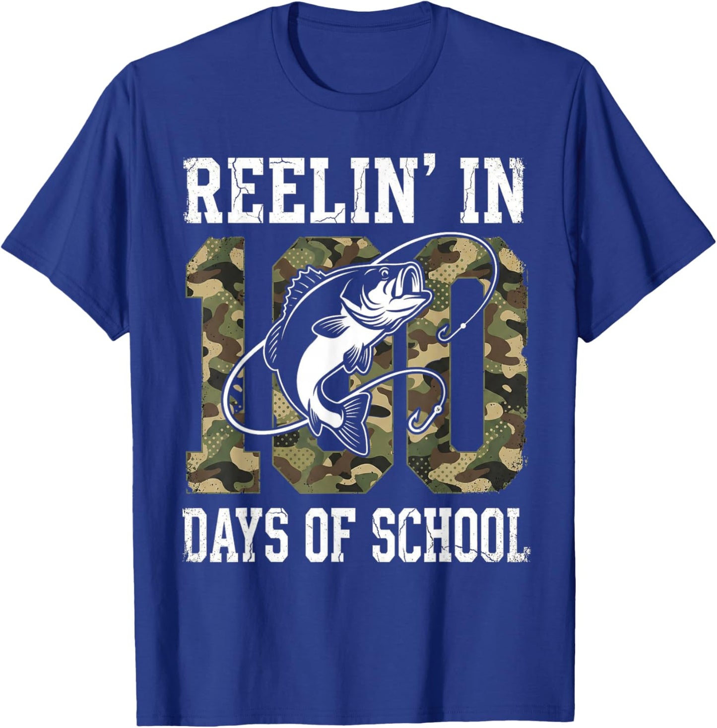 Reelin' in 100 Days of School Bass Camo Fishing Lover Boys T-Shirt - T-Shirt | Royal