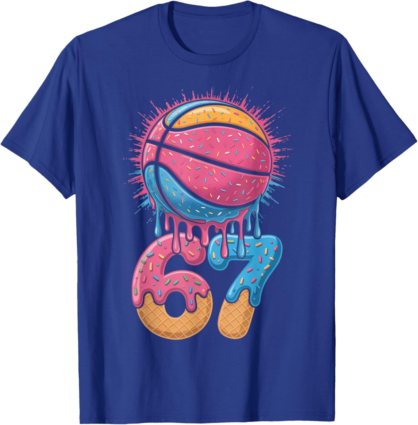 Player 67 Number 67th B-Ball Basketball Ice Cream Drip T-Shirt - T-Shirt | Royal