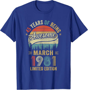 Vintage March 1981 Old 45Th Birthday Men Women T-Shirt - T-Shirt | Royal