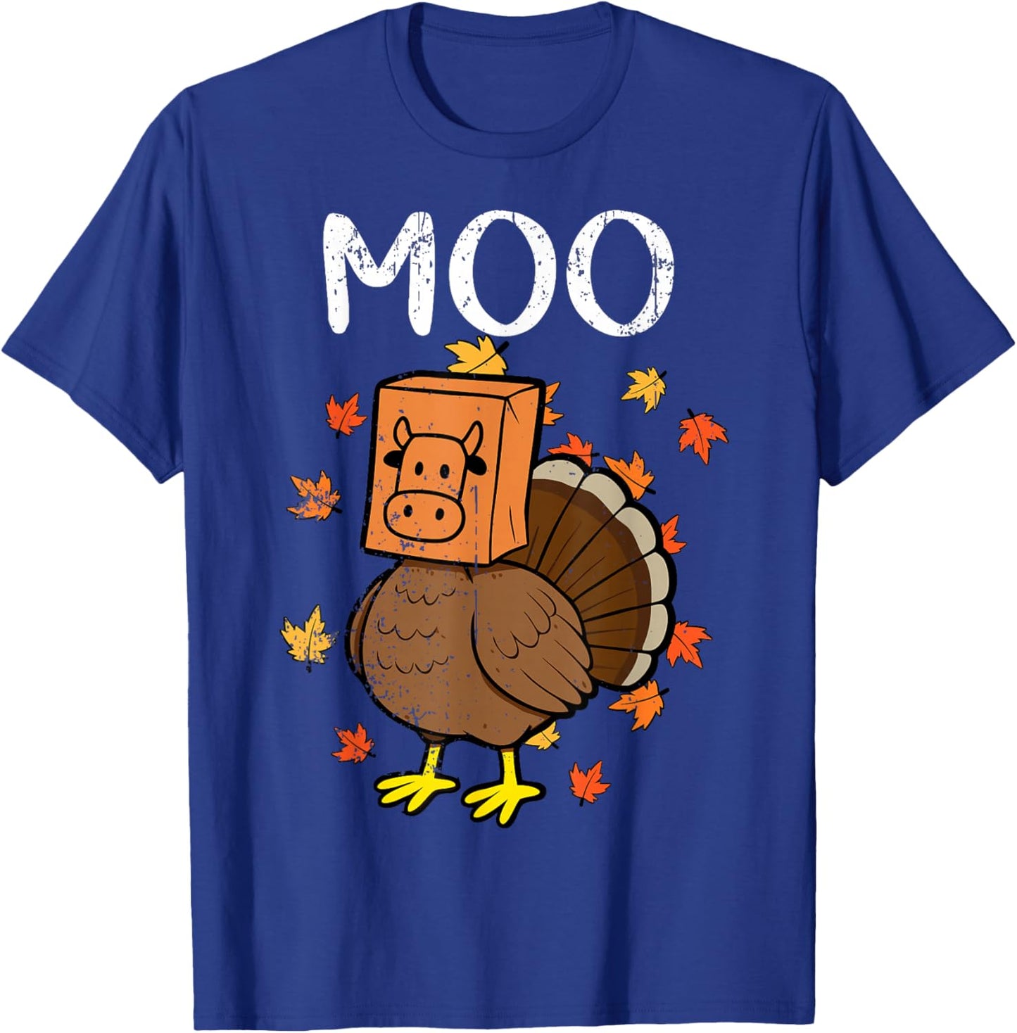 Thanksgiving Turkey Moo Cow Head Funny Fall Men Women Kids T-Shirt - T-Shirt | Royal