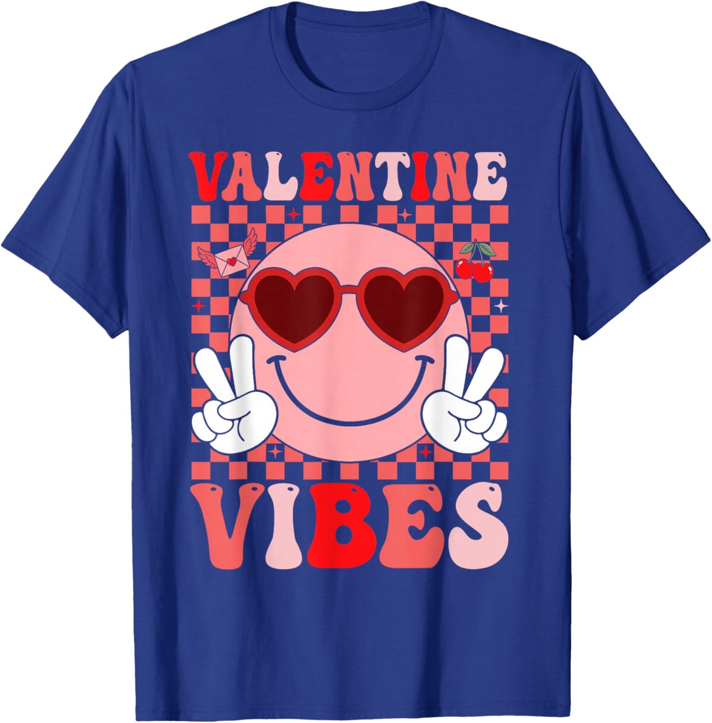 Groovy Valentine Vibes Smile Face Valentines Day Girls Women T-Shirt - T-Shirt | Royal