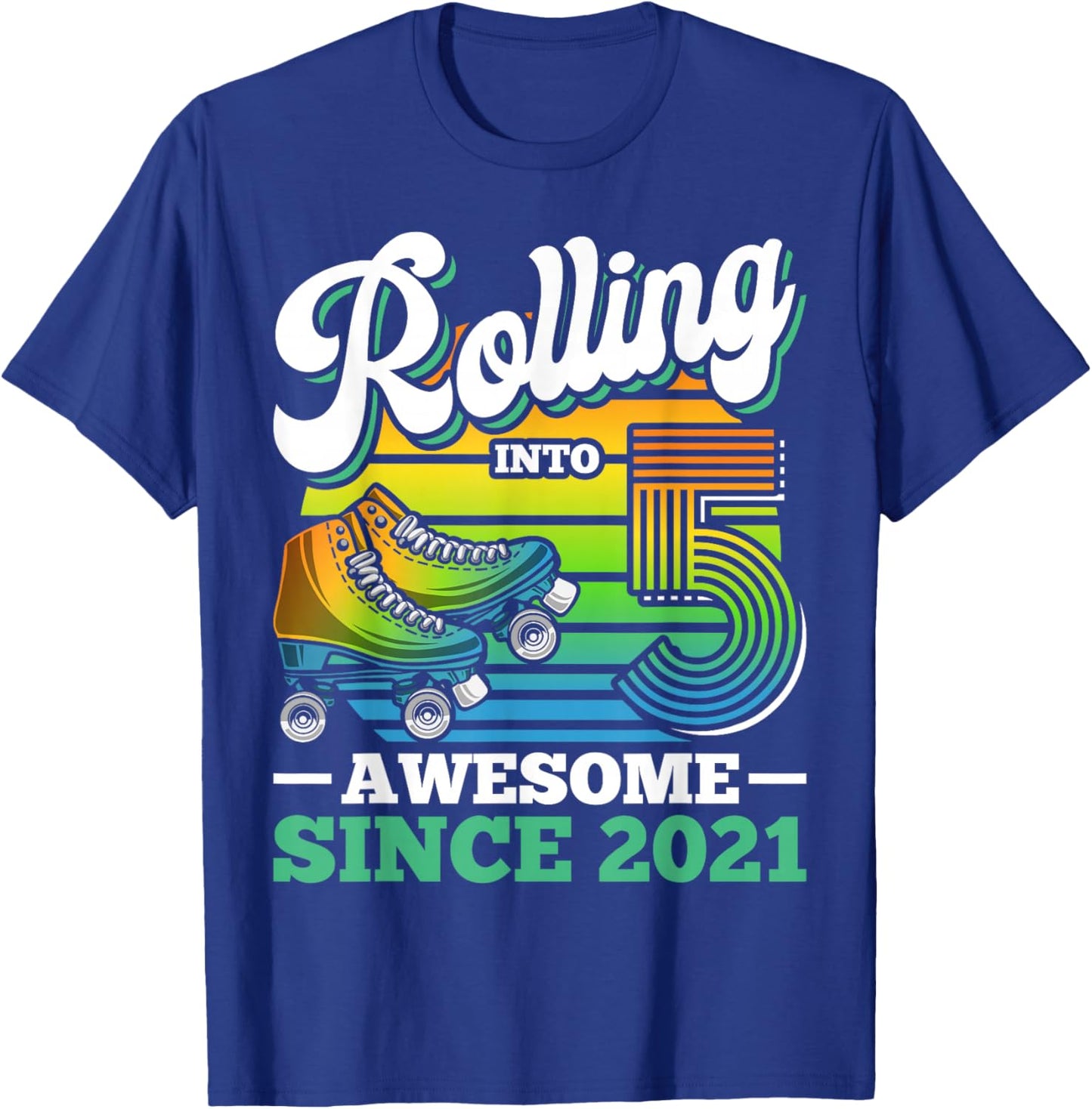 Rolling Into 5 Year Boy Roller Skating Birthday 5th Birthday T-Shirt - T-Shirt | Royal