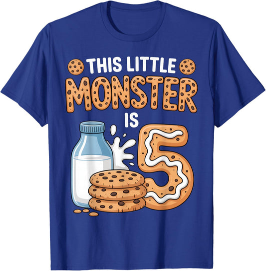 This Little Monster is 5 Cookie Birthday for Kids Party T-Shirt - T-Shirt | Royal