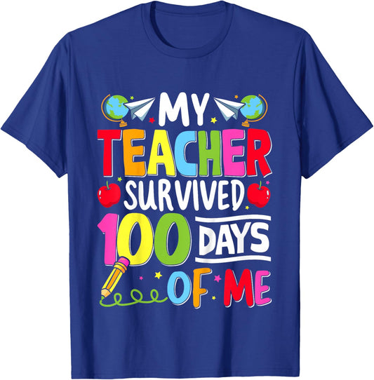 Kids 100th Day of School My Teacher Survived 100 Days of Me Boys T-Shirt - T-Shirt | Royal